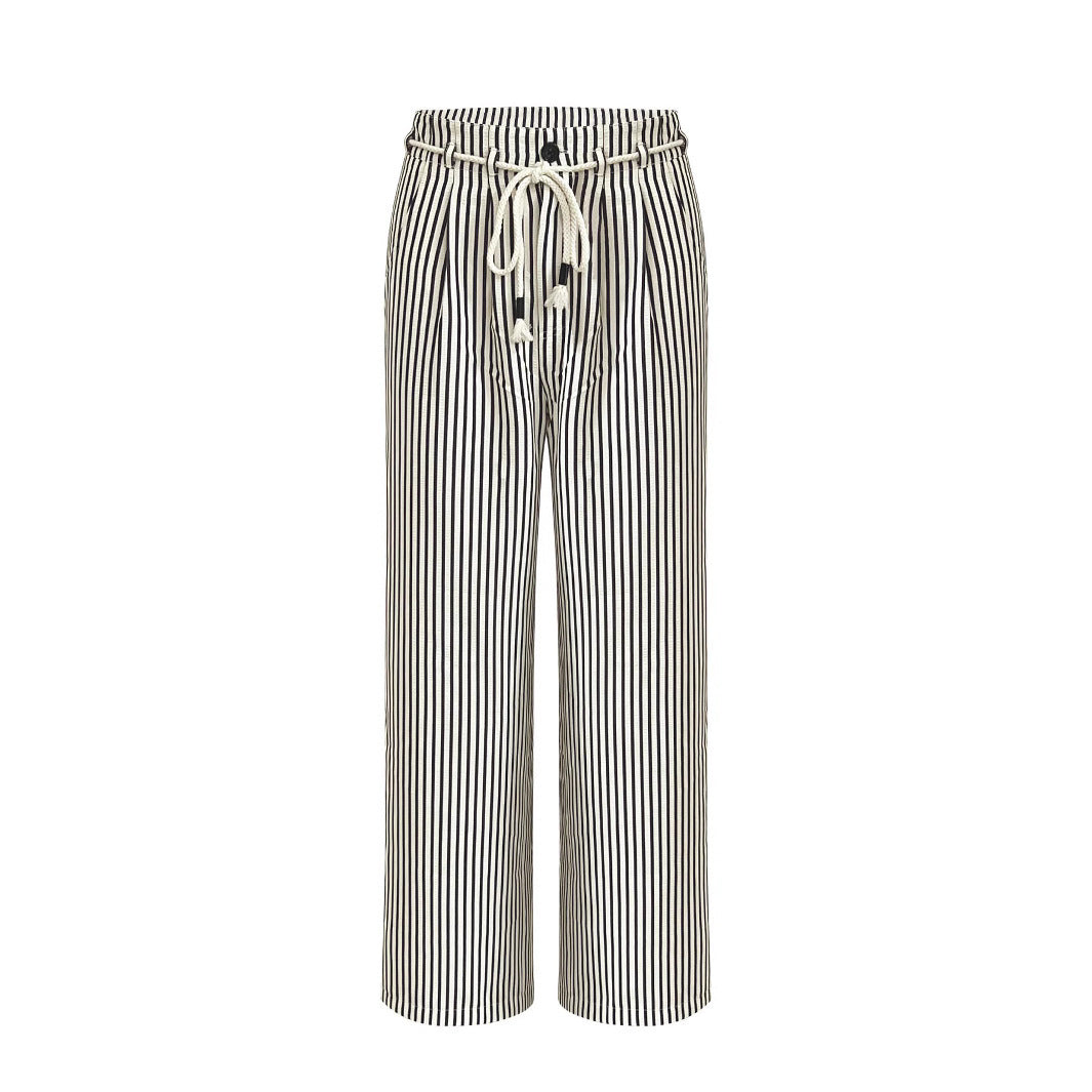 Damen Leichte Leinenoptik Palazzo‑Hose mit Gummibund, Kordelzug und senkrechtem Streifenmuster Shop Nory