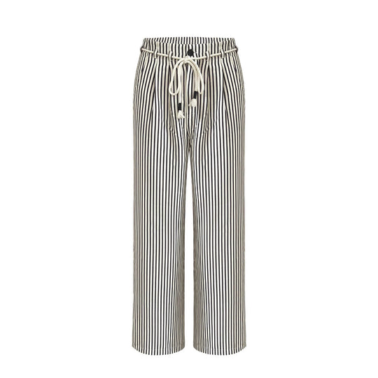 Damen Leichte Leinenoptik Palazzo‑Hose mit Gummibund, Kordelzug und senkrechtem Streifenmuster Shop Nory