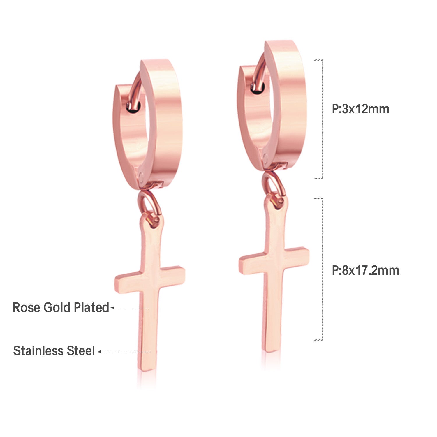 Damen hängende Ohrstecker mit Kreuzdesign aus glänzendem Edelstahl Shop Nory
