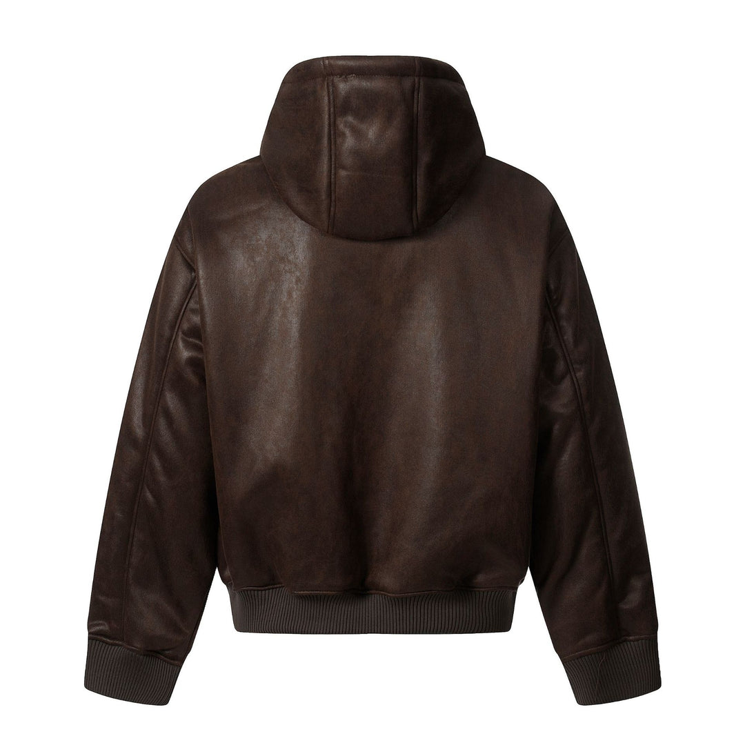 Herren Kapuzen-Lederblouson mit Teddyfutter und Rippbündchen Shop Nory