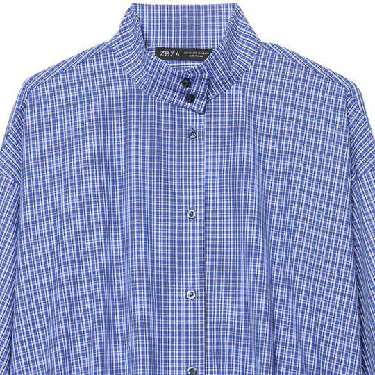 Damen Karo-Cropped-Bluse mit Stehkragen, Ballonärmeln und Tunnelzug Shop Nory
