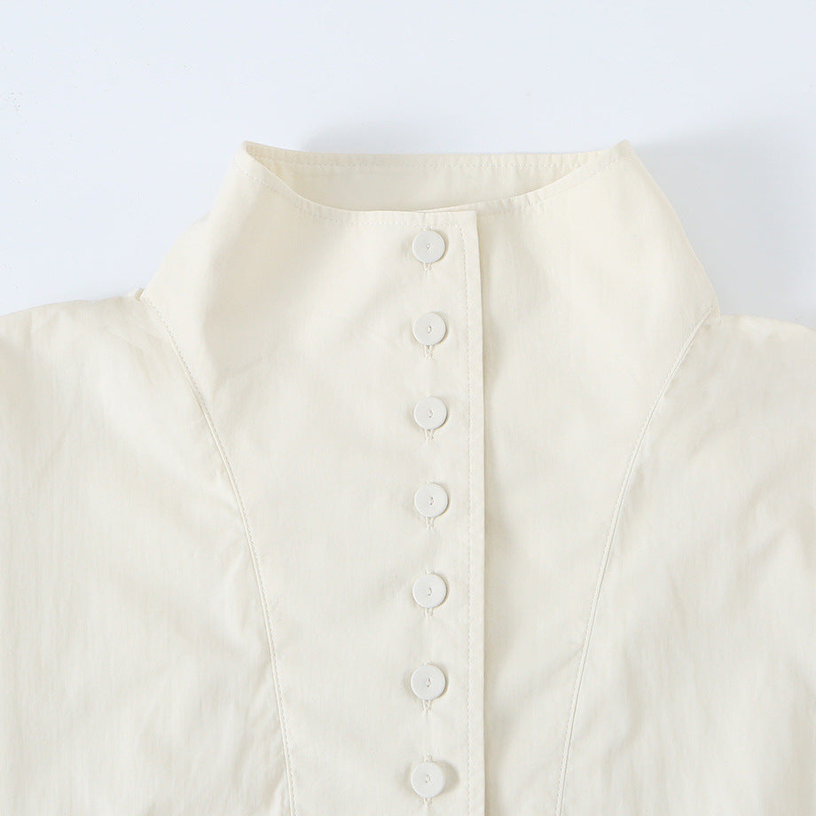 Damen Cropped Blousonjacke mit Stehkragen, durchgehender Zierknopfleiste und elastischem Saum Shop Nory