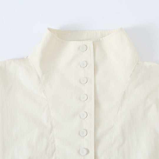 Damen Cropped Blousonjacke mit Stehkragen, durchgehender Zierknopfleiste und elastischem Saum Shop Nory