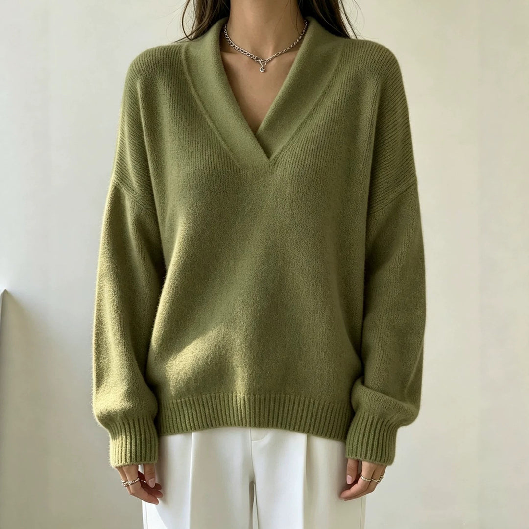 Damen Kaschmir-Touch V-Ausschnitt Relax-Pullover mit Raglanärmeln Shop Nory