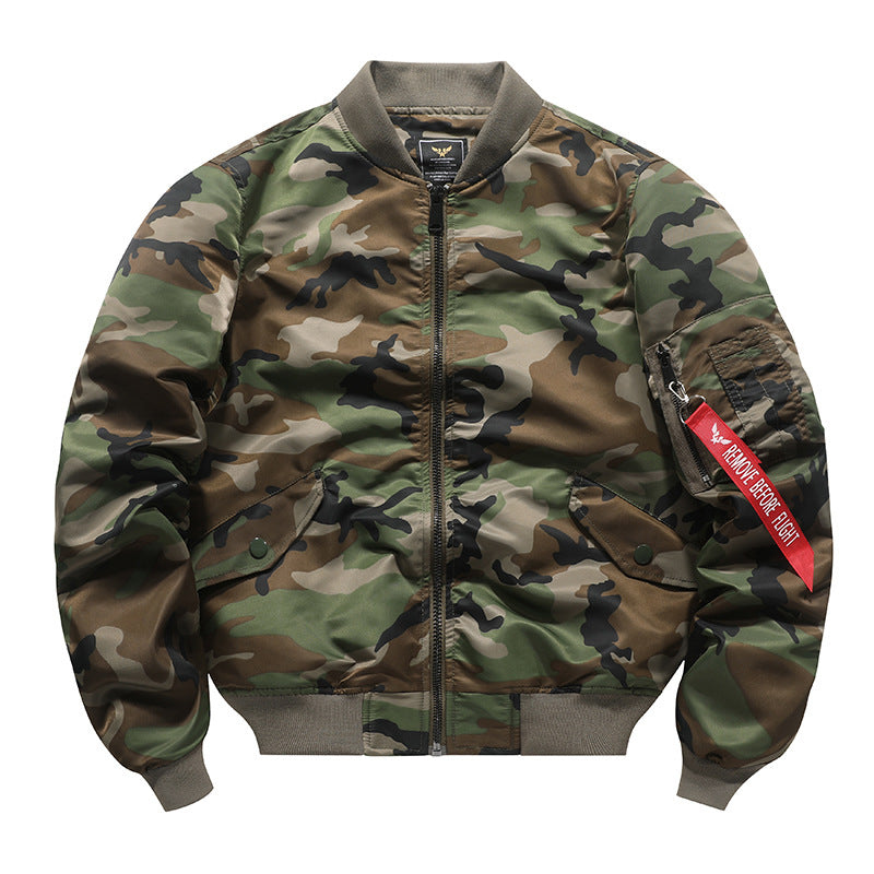 Herren Camouflage Piloten‑Bomberjacke mit Ärmeltasche, Utility‑Reißverschluss und gerippten Bündchen Shop Nory
