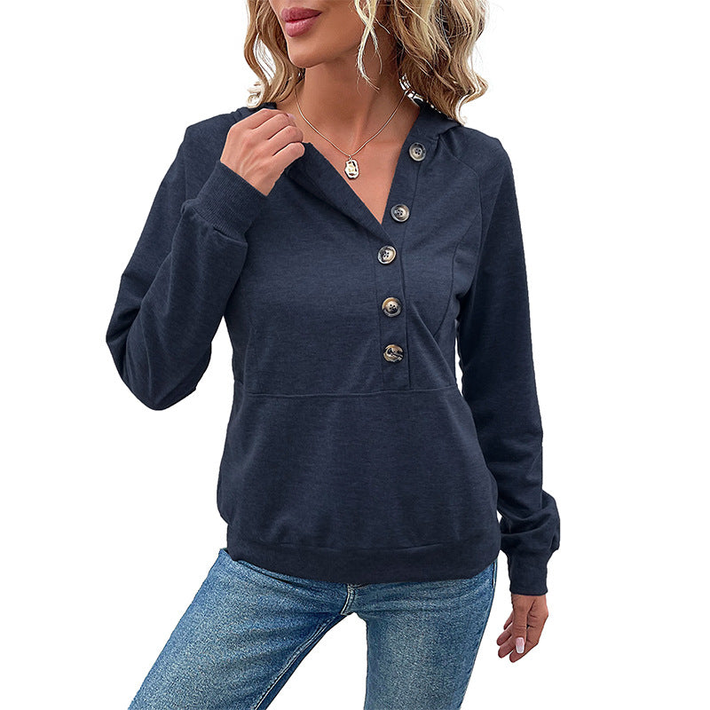 Damen Kapuzenpullover mit asymmetrischer Knopfleiste und Raglanärmeln Shop Nory