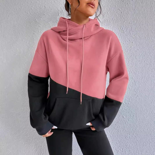 Damen lässiger Kapuzenpullover mit Farbblock-Design