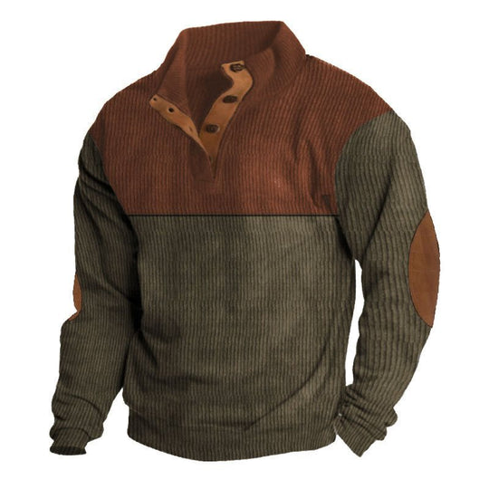 Herren Strukturierter Pullover mit Henley-Knopfleiste, Ellbogen-Patches und zweifarbigem Block Shop Nory