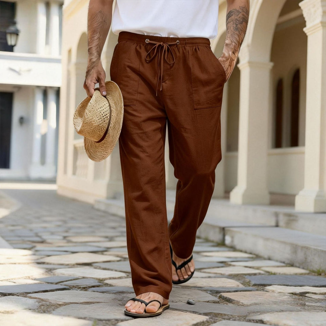 Herren leichte Leinenhose mit elastischem Bund und Kordelzug Shop Nory