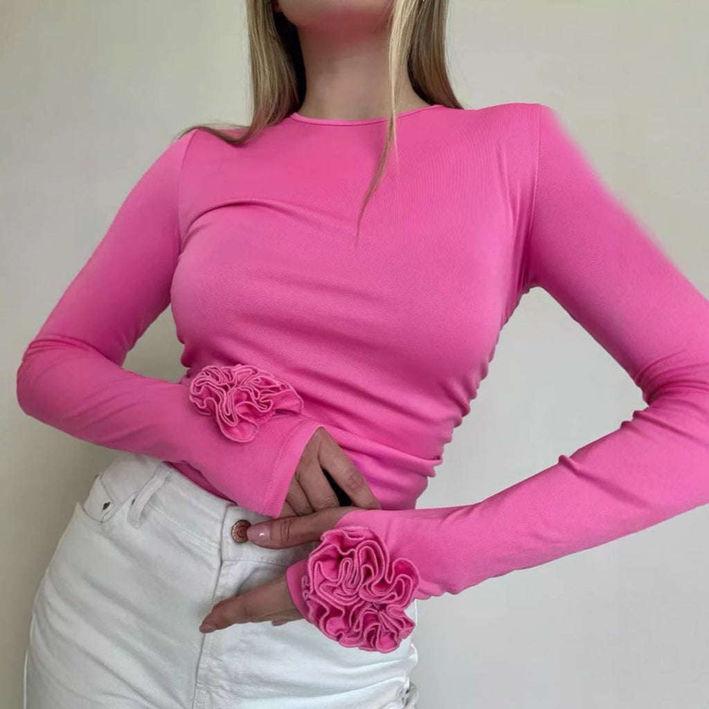 Damen Langarmshirt mit verspielten Rüschendetails
