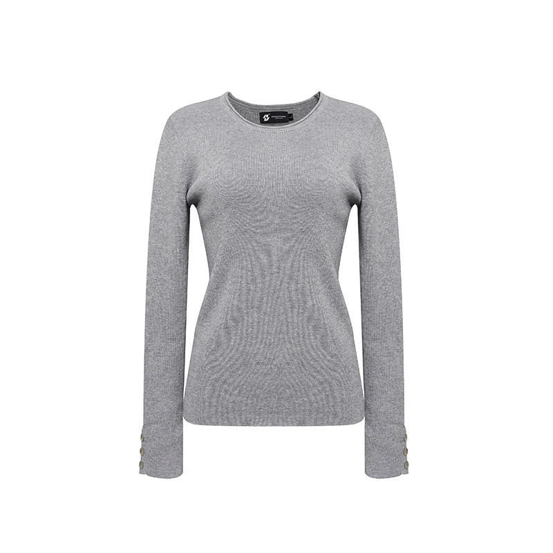 Damen Feinstrickpullover mit Rundausschnitt, schmaler Silhouette und Zierknopfärmeln Shop Nory