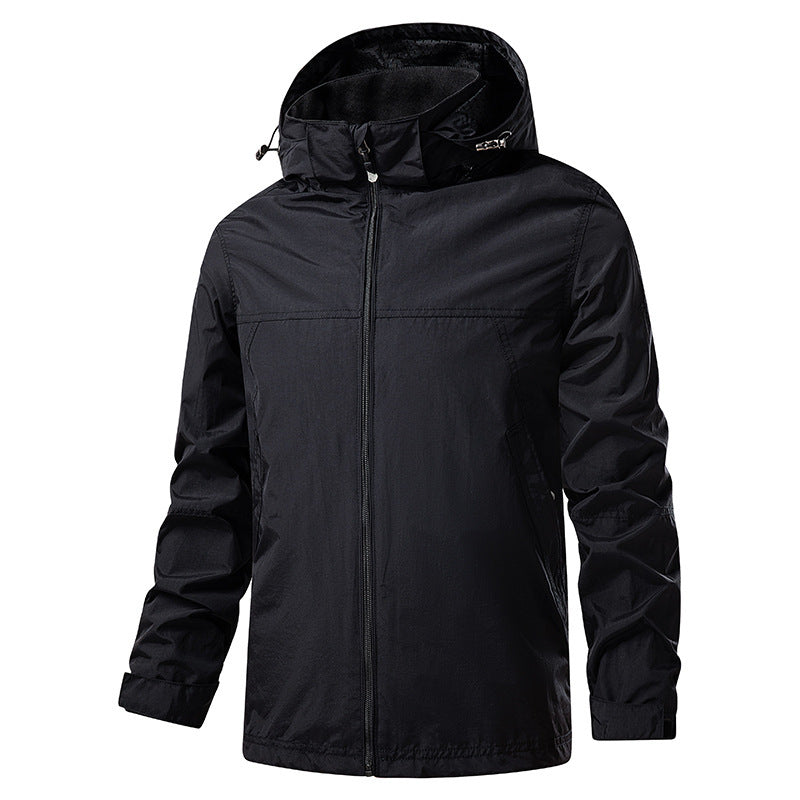 Herren Leichte packbare Regen- und Windjacke mit verstellbarer Kapuze und Mikrofleece-Kragen Shop Nory