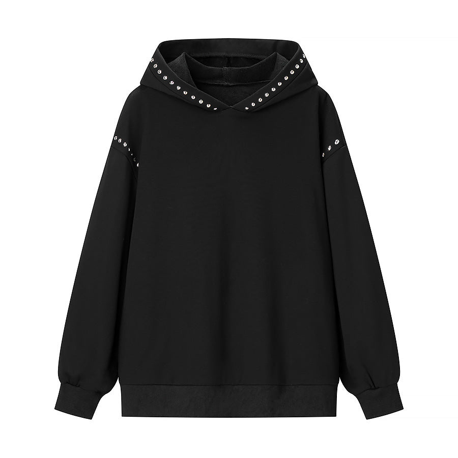 Damen Oversize-Kapuzenpullover mit Nietenbesatz und geripptem Saum Shop Nory