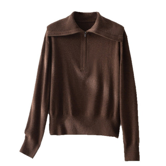 Damen Feiner Half-Zip-Pullover mit großzügigem Umschlagkragen und slimem Schnitt Shop Nory