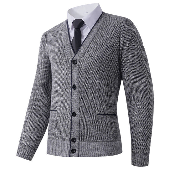 Herren Strukturierte Strickcardigan mit V-Ausschnitt, Knopfleiste und Eingrifftaschen Shop Nory