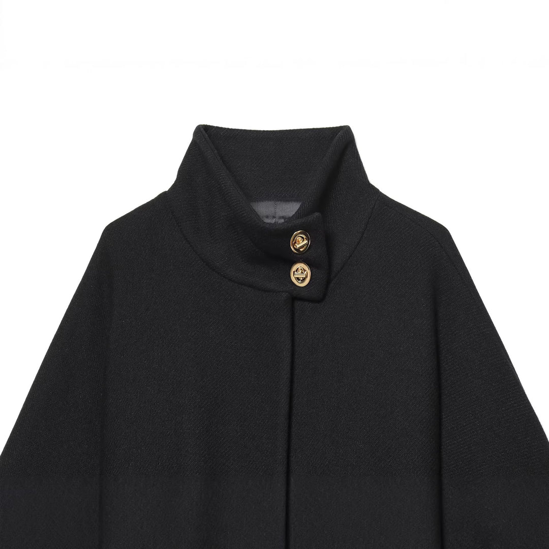 Damen Cape-Mantel mit Stehkragen, Bindegürtel und dekorativen Zierknöpfen Shop Nory