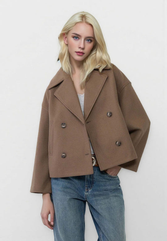 Damen Kurzer Doppelreihiger Wollmix-Mantel mit Oversize-Revers Shop Nory
