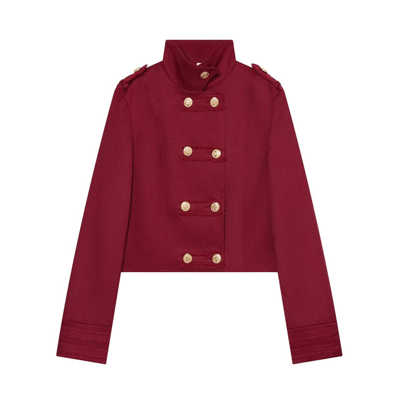 Damen Cropped Uniformjacke im Militärstil mit Stehkragen und Zierknopfleiste Shop Nory