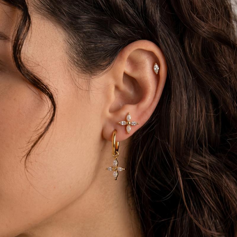 Damen Ohrhänger mit funkelndem Kreuzdesign aus hypoallergenem Edelstahl Shop Nory