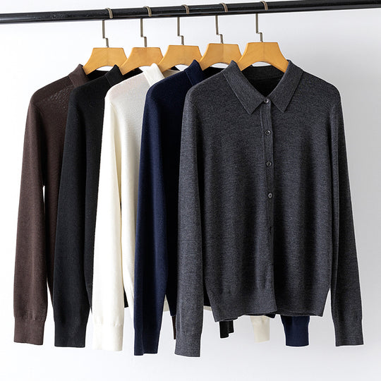 Damen Feiner Knopfcardigan mit Hemdkragen und feinem Feinstrick Shop Nory