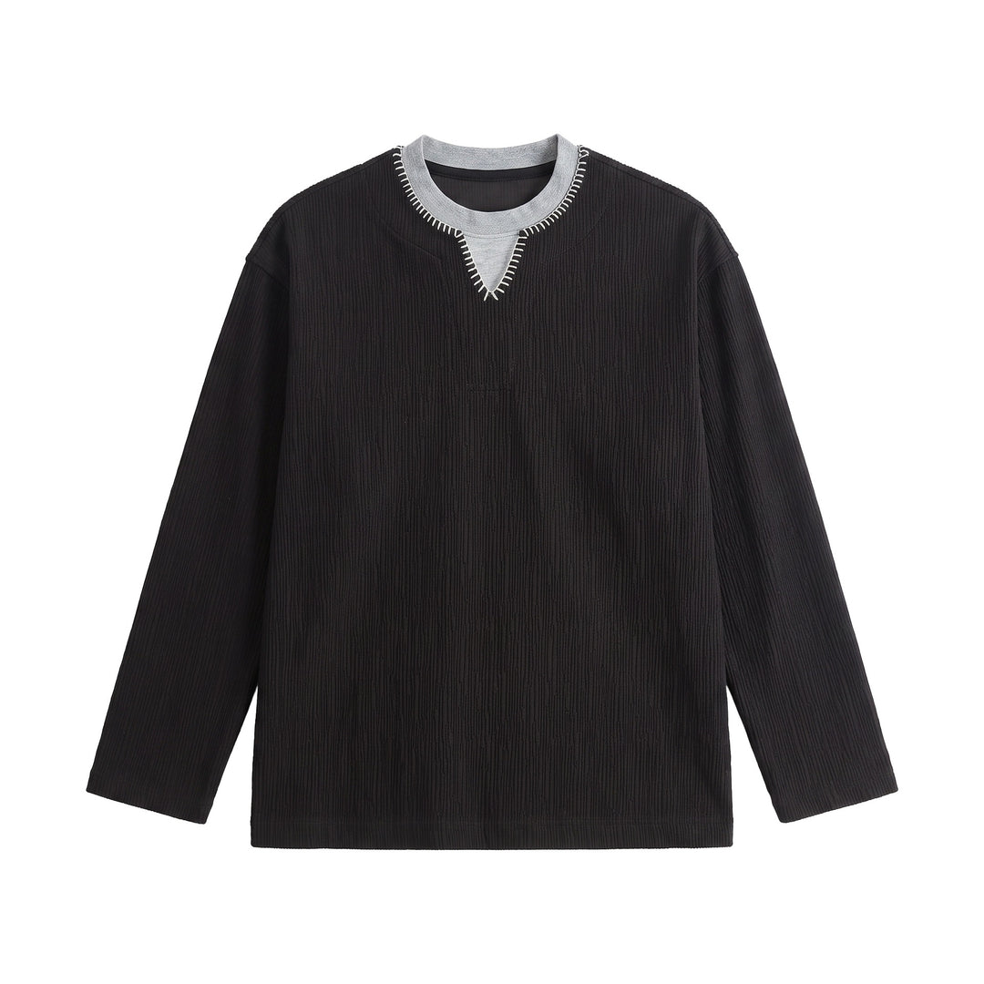 Herren Texturierter Sweatshirt-Pullover mit Lagenkragen und dekorativer Ziernaht Shop Nory