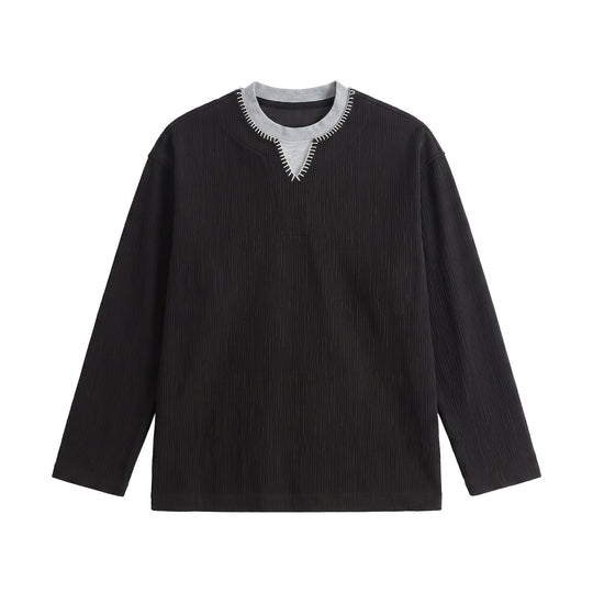 Herren Texturierter Sweatshirt-Pullover mit Lagenkragen und dekorativer Ziernaht Shop Nory
