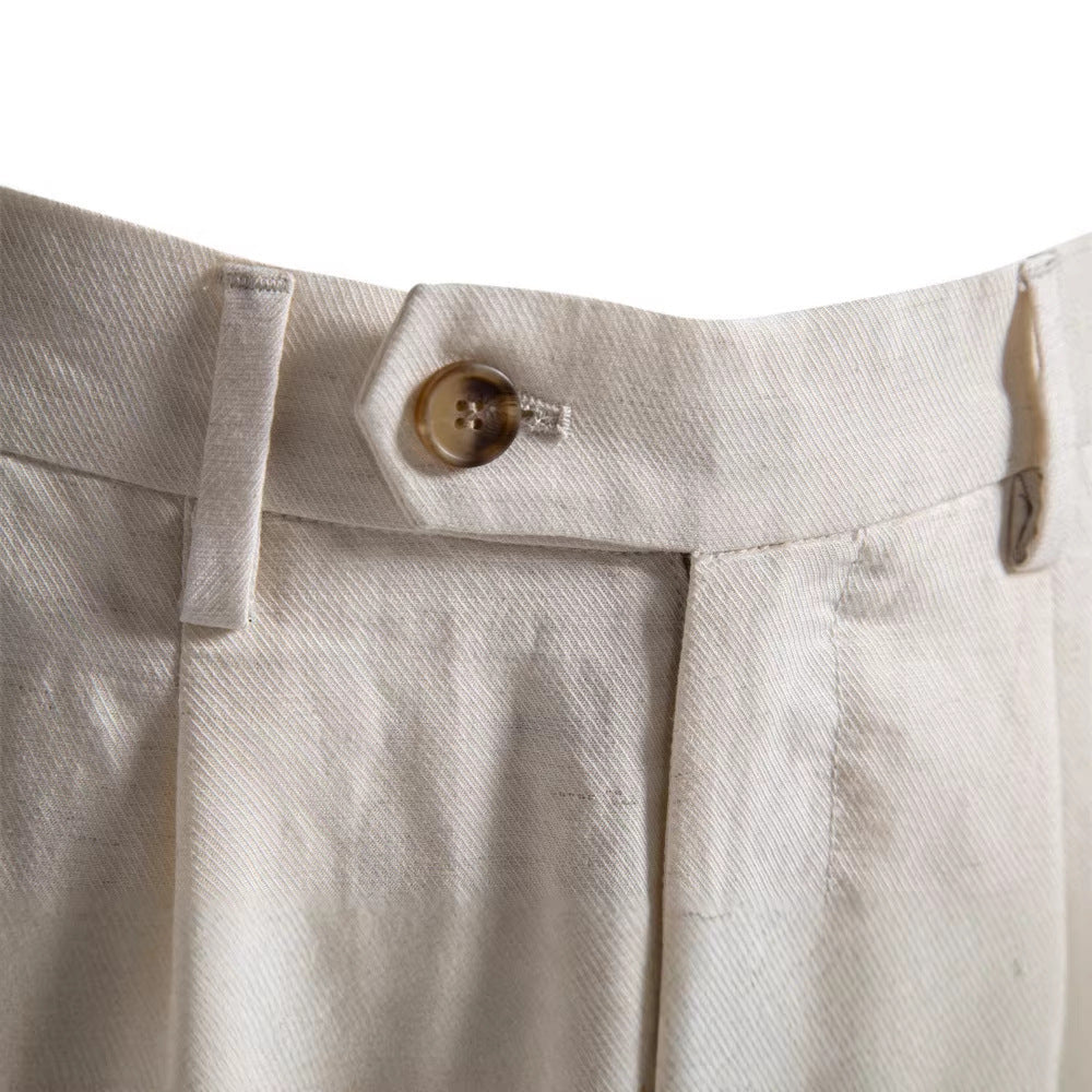 Herren nan lässige Leinenshorts mit Umschlag und Bundfalten