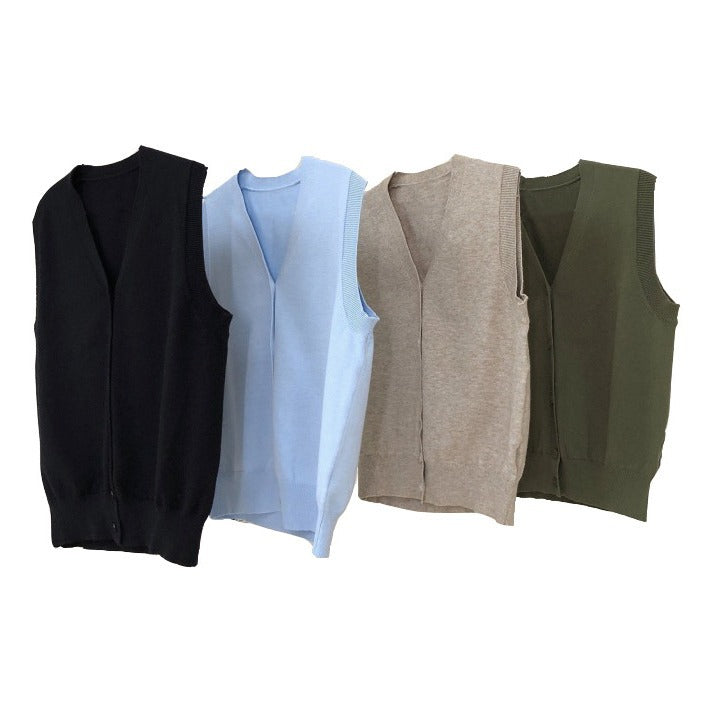 Damen Ärmellose Feinstrickweste mit Knopfleiste und Rippbündchen Shop Nory