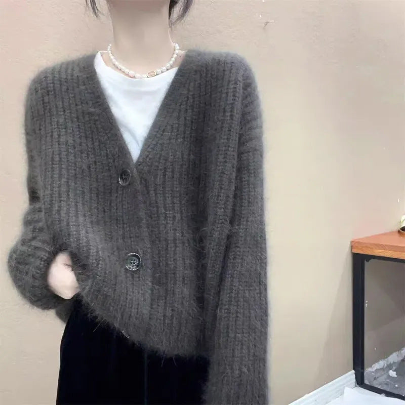 Damen Kuscheliger Strickcardigan mit großen Knöpfen