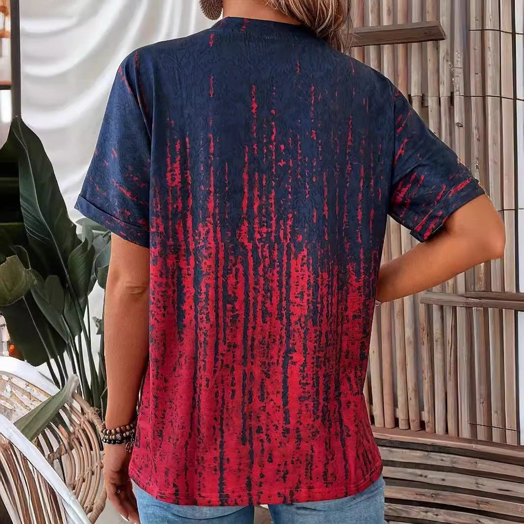 Damen Kurzarm-Bluse mit stylischem Knopf-Design und modischem Farbverlauf