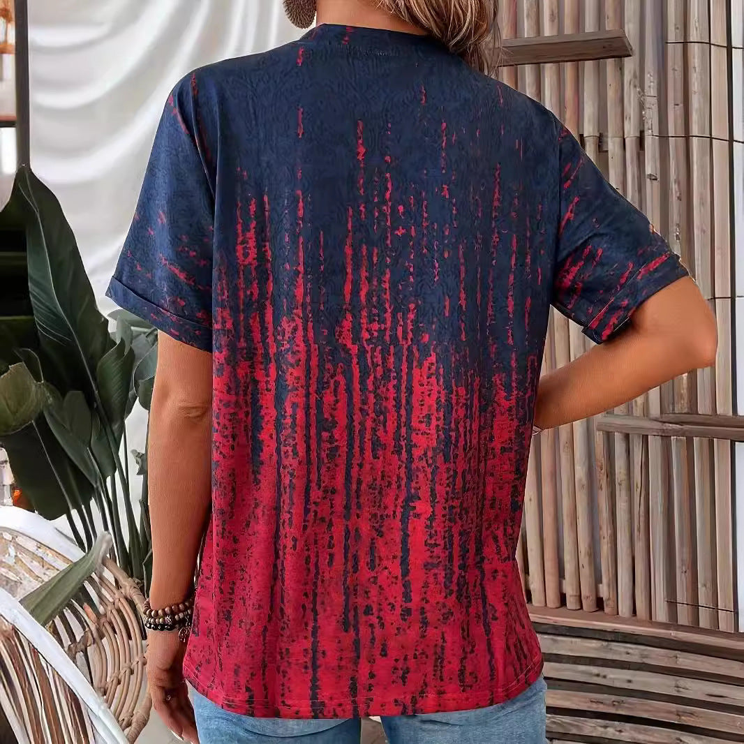 Damen Kurzarm-Bluse mit stylischem Knopf-Design und modischem Farbverlauf