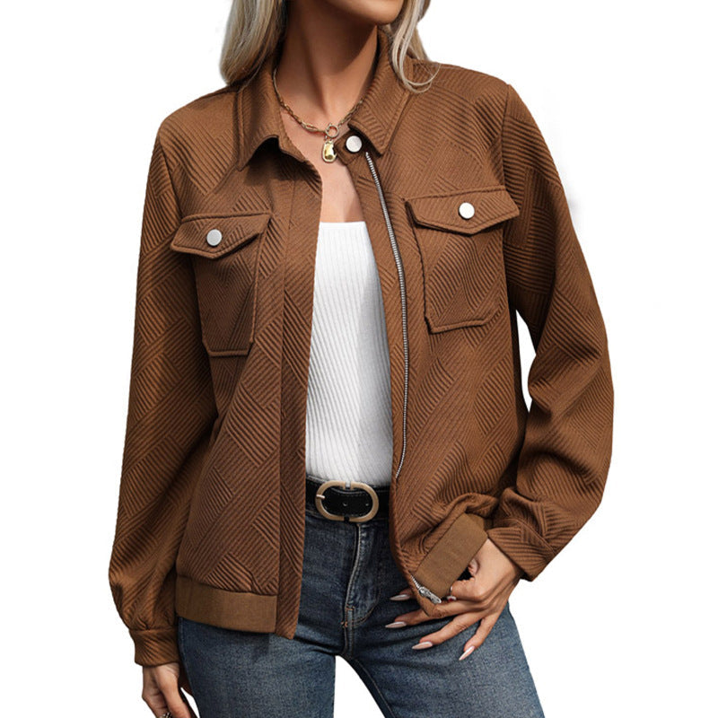 Damen Gestepptes Übergangs‑Shacket mit Klappentaschen, Reißverschluss und Strukturjacquard Shop Nory