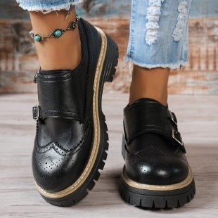 Damen Brogue-Monk-Slipper mit doppeltem Schnallenverschluss, gesteppter Kante und grober Profilsohle Shop Nory