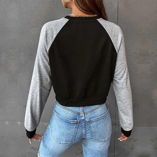 Damen Kurzgeschnittenes College-Cropped-Sweatshirt mit Raglanärmeln und elastischem Saum Shop Nory