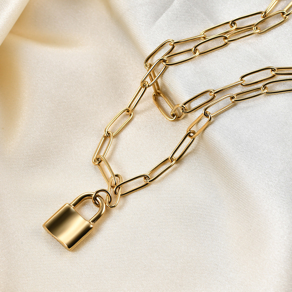 Damen Halskette mit modernem Padlock-Design und robusten Gliederketten Shop Nory