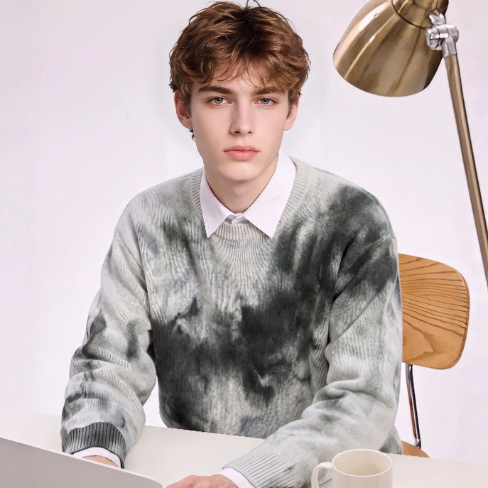 Herren Oversize-Strickpullover mit Batikoptik, Rundhalsausschnitt und Rippbündchen Shop Nory