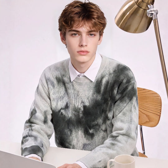 Herren Oversize-Strickpullover mit Batikoptik, Rundhalsausschnitt und Rippbündchen Shop Nory