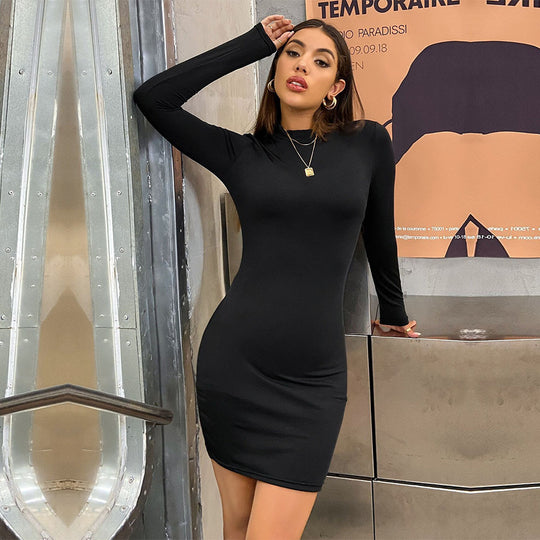 Damen figurbetontes Langarm-Minikleid mit Stehkragen und Sculpting-Jersey Shop Nory