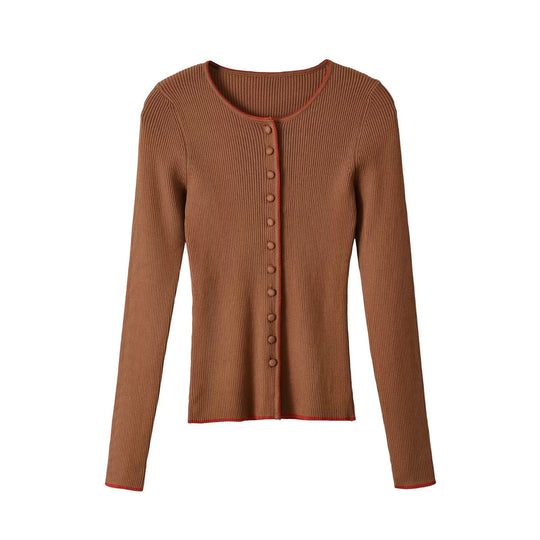 Damen Feinripp-Cardigan mit verdeckter Knopfleiste und Kontrastkante Shop Nory