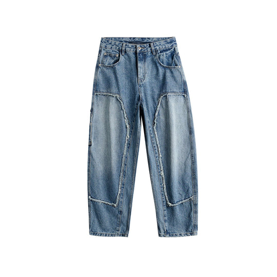 Damen Jeanshose mit kontrastierenden Knie‑Panels und ausgefransten Nähten Shop Nory