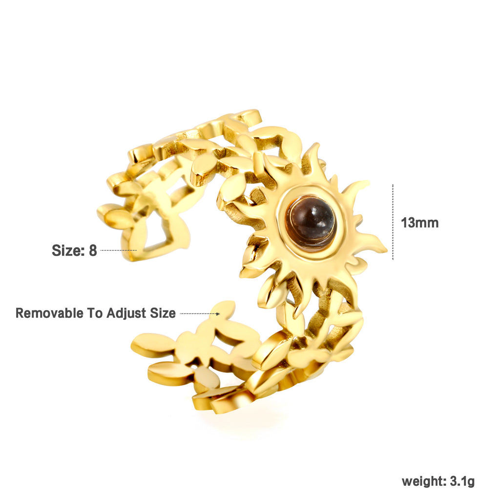 Damen Offener Ring mit kunstvollem Sonnenmotiv und anpassbarem Design Shop Nory