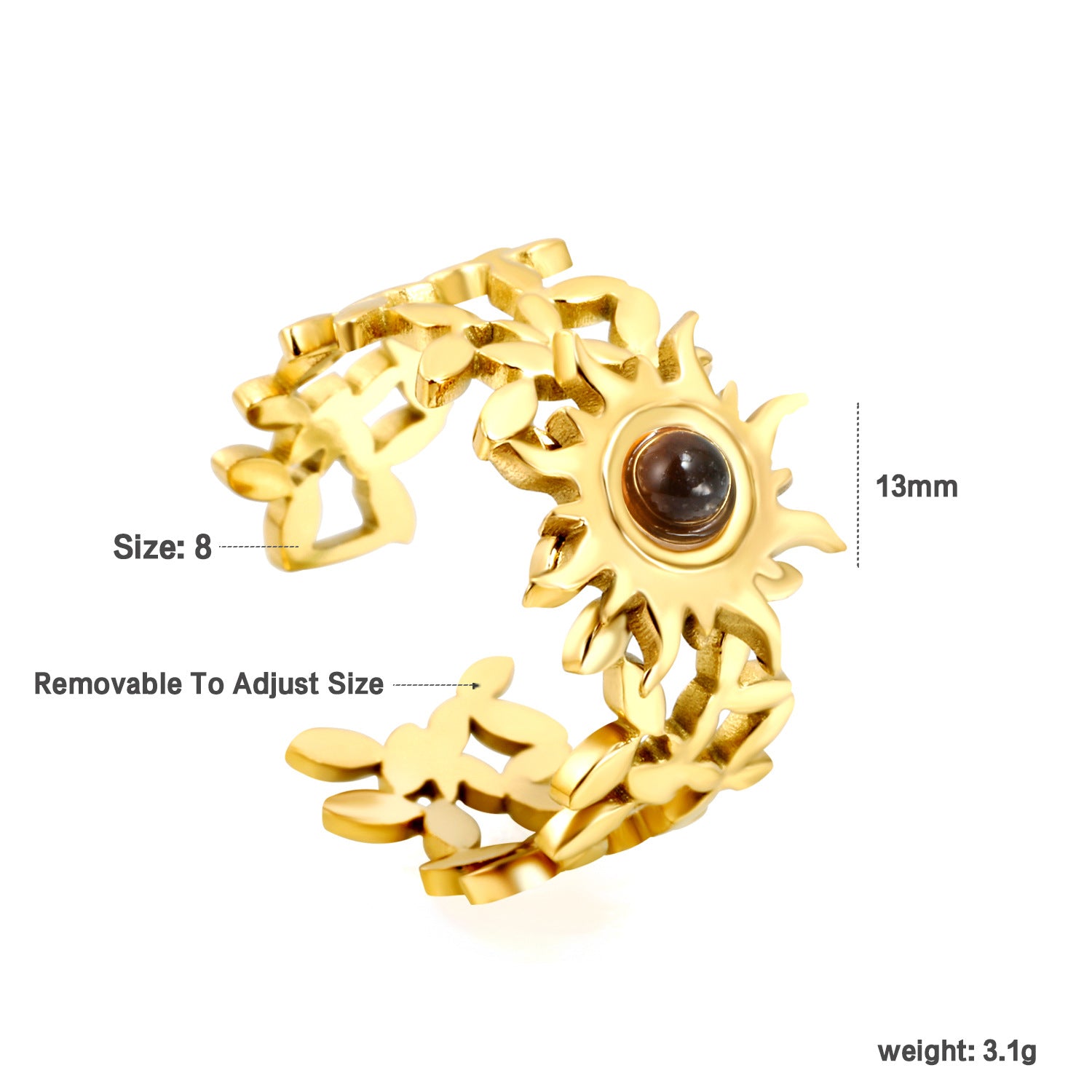 Damen Offener Ring mit kunstvollem Sonnenmotiv und anpassbarem Design Shop Nory