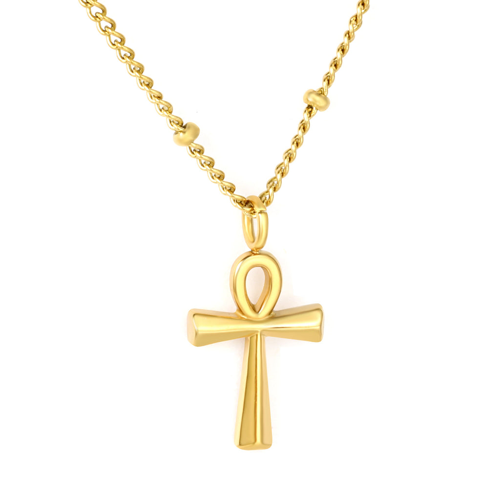 Damen Halskette mit funkelndem Kreuz-Anhänger aus hochwertigem Edelstahl und goldplattierter Oberfläche Shop Nory