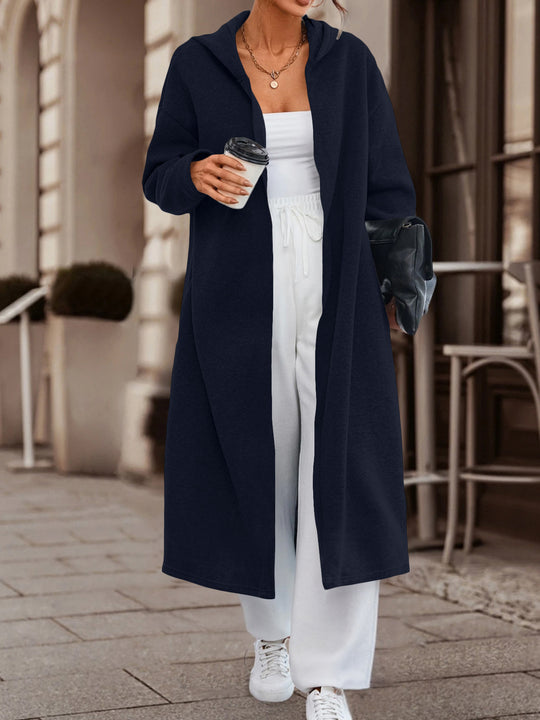 Damen Langer Oversize Kapuzenmantel mit offener Front und weichem Fleece Shop Nory