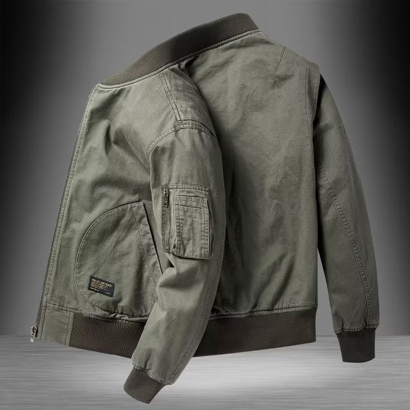 Herren Baumwoll-Canvas Bomberjacke mit Ärmeltasche und Rippbündchen Shop Nory