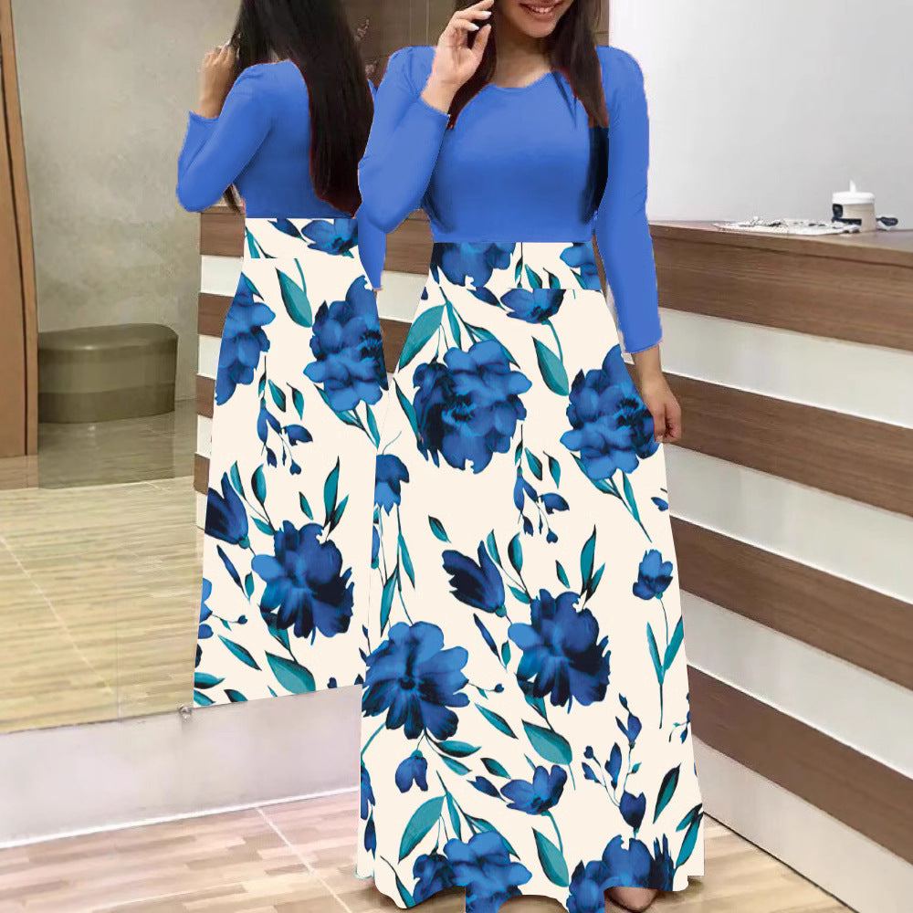 Damen Zweiteilig wirkendes Maxikleid mit figurbetontem Jersey-Oberteil und weitem Blumenrock Shop Nory