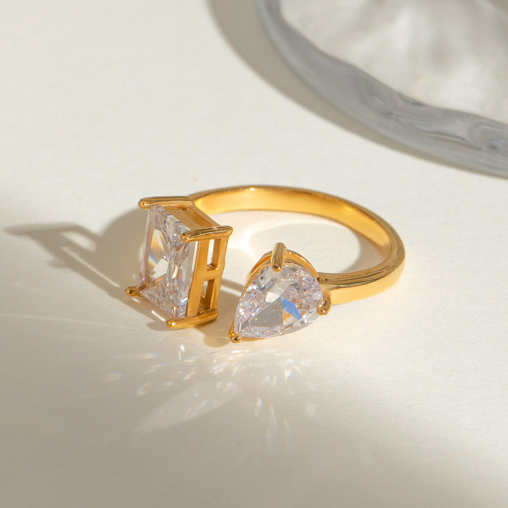 Damen verstellbarer Ring mit zwei funkelnden Steinen Shop Nory