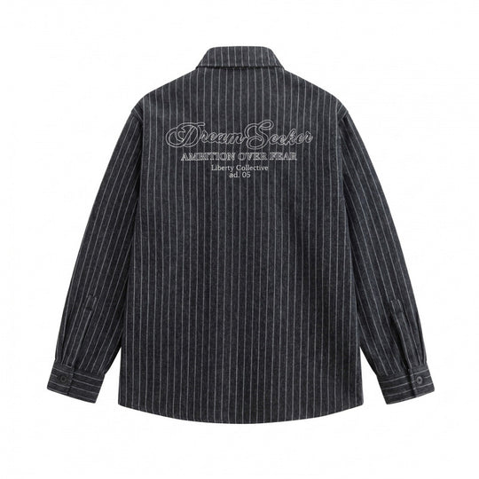 Unisex Overshirt-Hemdjacke mit Nadelstreifen und aufgesetzter Pattentasche Shop Nory