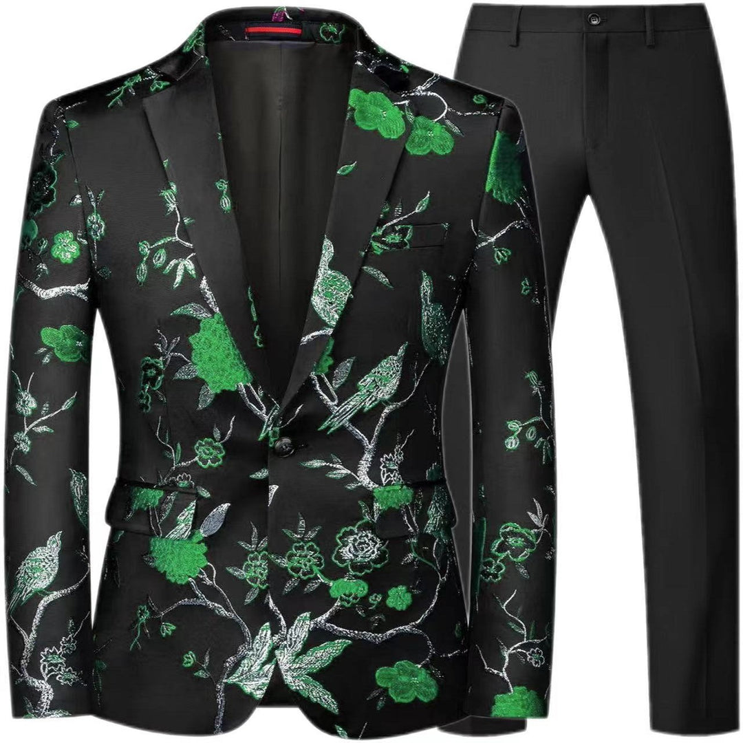 Herren Brokat-Sakko mit floralem Jacquard und Slim-Fit Anzughose Shop Nory