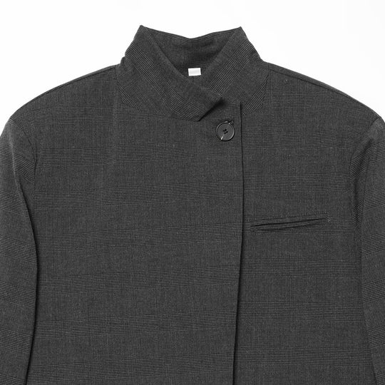 Damen Karierter Longblazer mit Stehkragen, verdeckter Knopfleiste und Pattentaschen Shop Nory